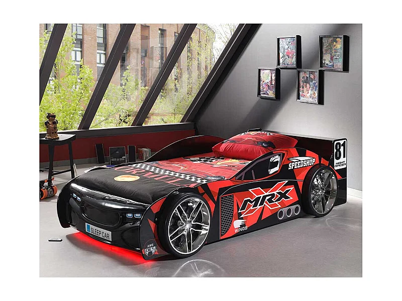 Kinder Einzelbett in Rennwagen Form Hochglanz rot