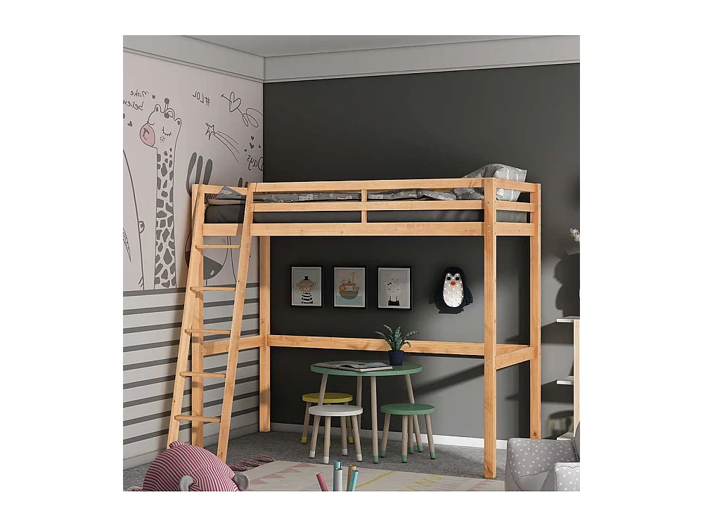 Hochbettgestell aus Kiefer Massivholz Leiter