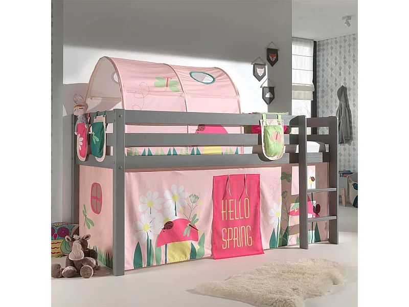 Mädchen Spielbett in Grau und Rosa Leiter und Stofftunnel