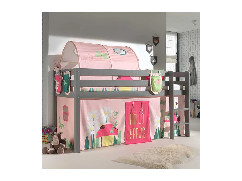 Mädchen Spielbett in Grau und Rosa Leiter und Stofftunnel