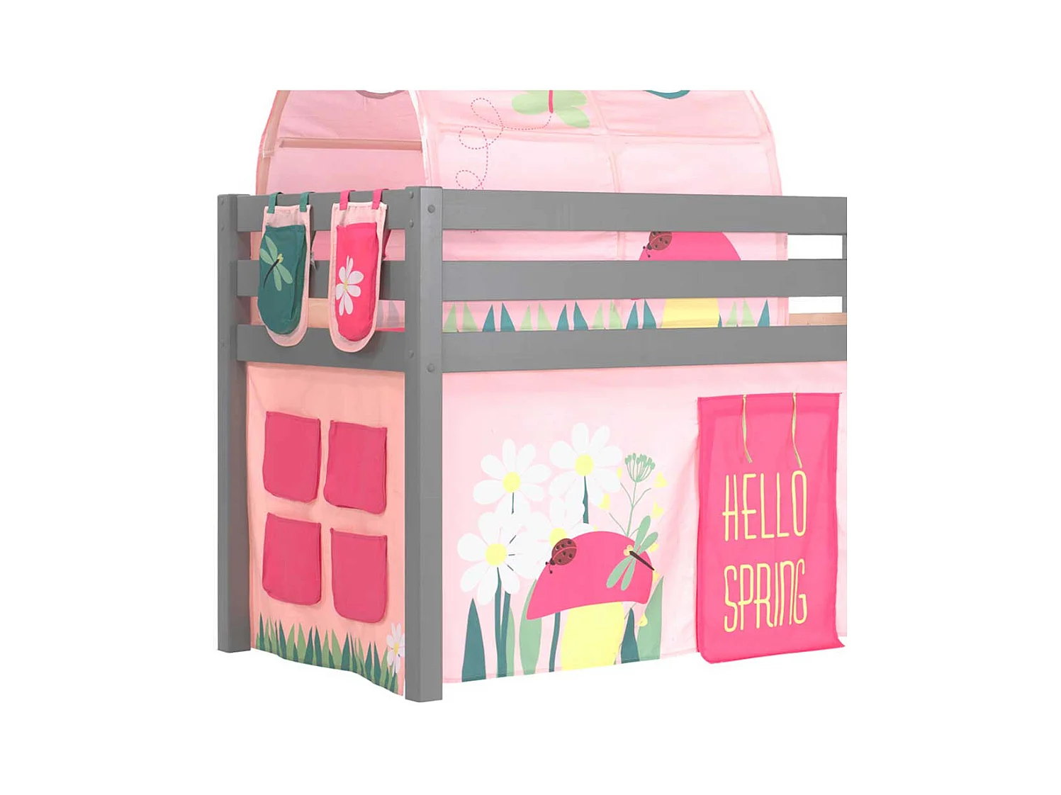 Mädchen Spielbett in Grau und Rosa Leiter und Stofftunnel