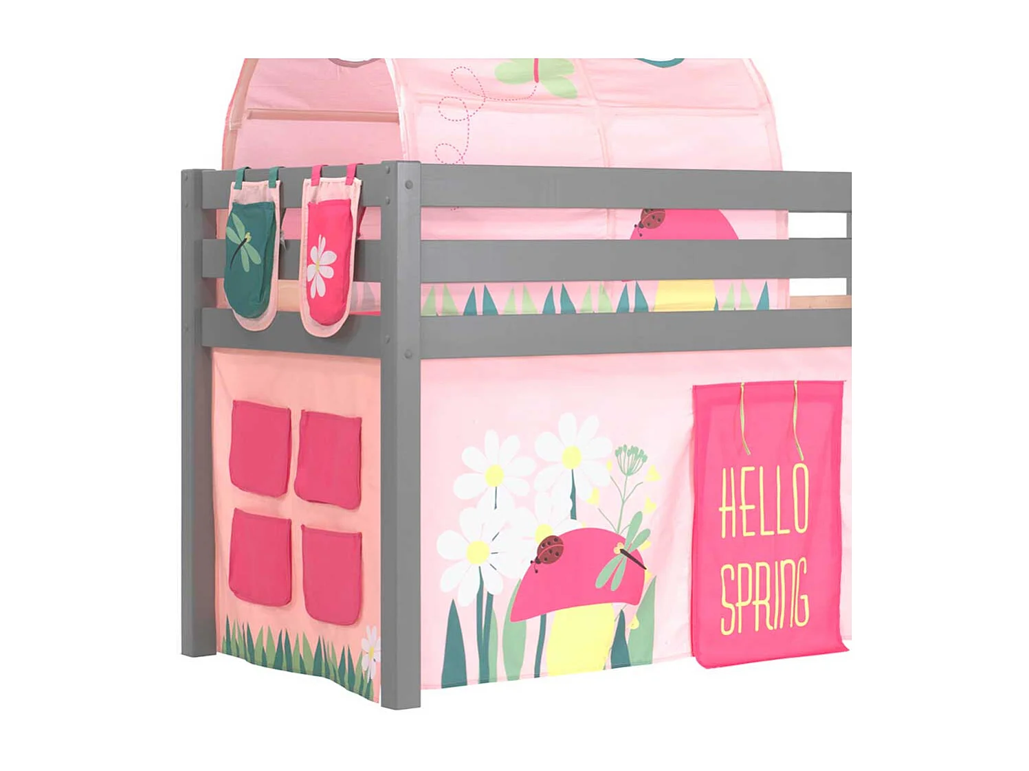 Mädchen Spielbett in Grau und Rosa Leiter und Stofftunnel