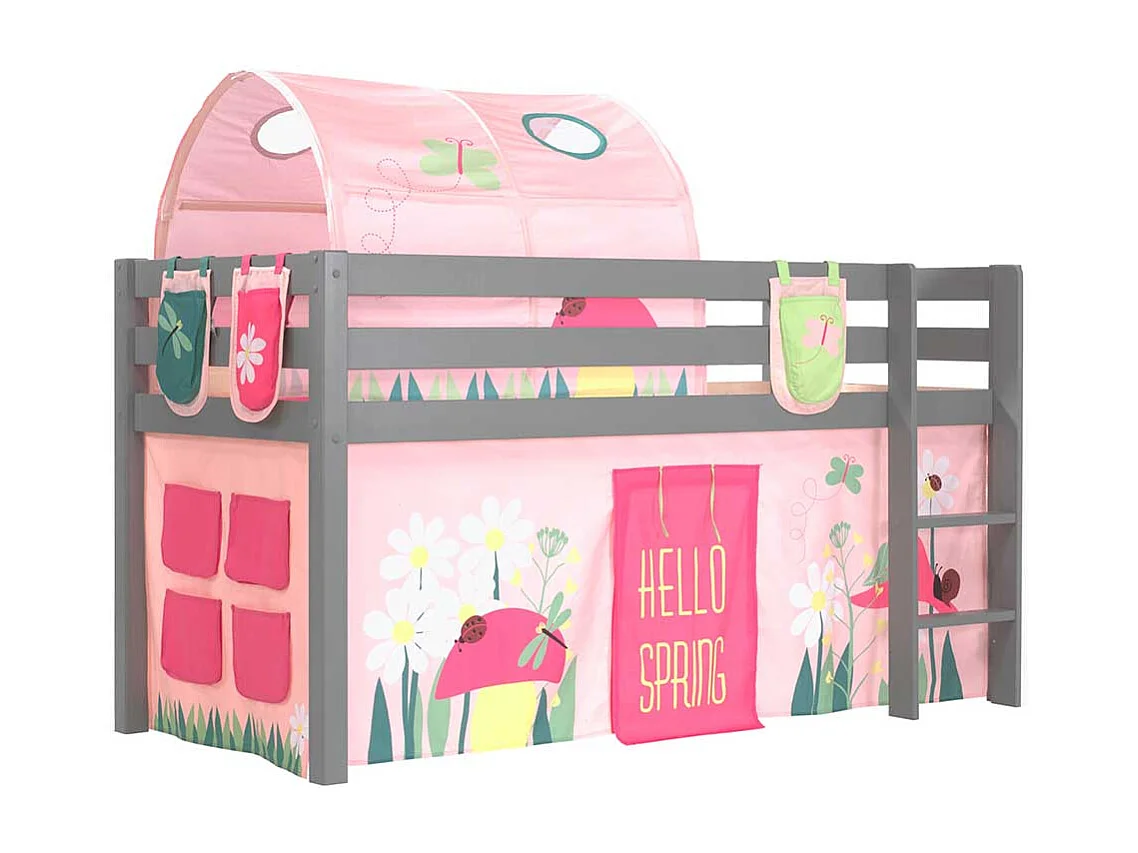 Mädchen Spielbett in Grau und Rosa Leiter und Stofftunnel