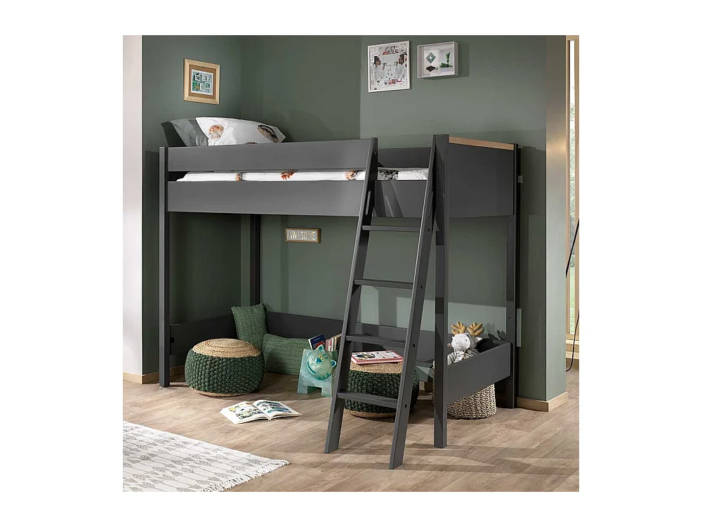 Hochbettgestell in Anthrazit Buchefarben