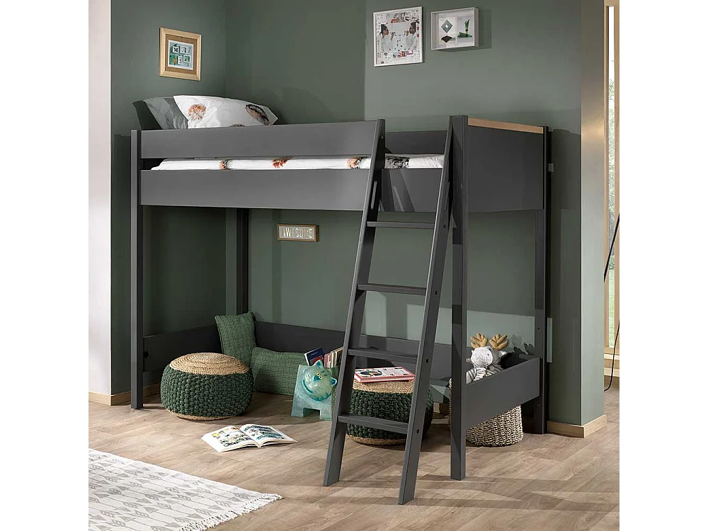 Hochbettgestell in Anthrazit Buchefarben