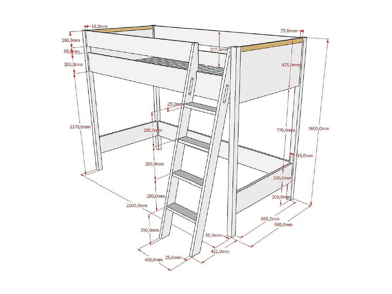 Hochbettgestell in Anthrazit Buchefarben