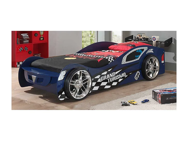 Rennwagenbett in Blau Hochglanz 111 cm breit - 247 cm tief