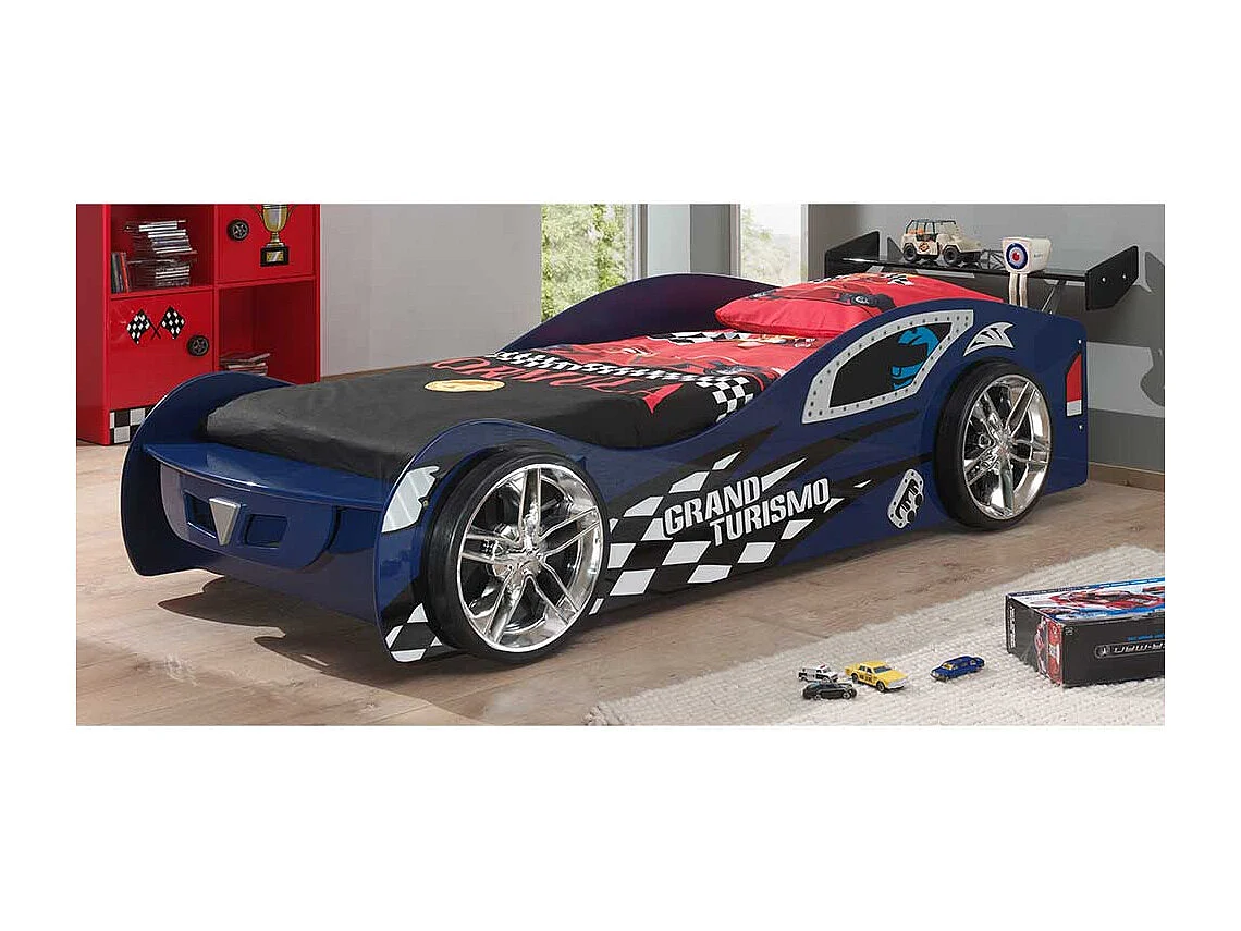 Rennwagenbett in Blau Hochglanz 111 cm breit - 247 cm tief