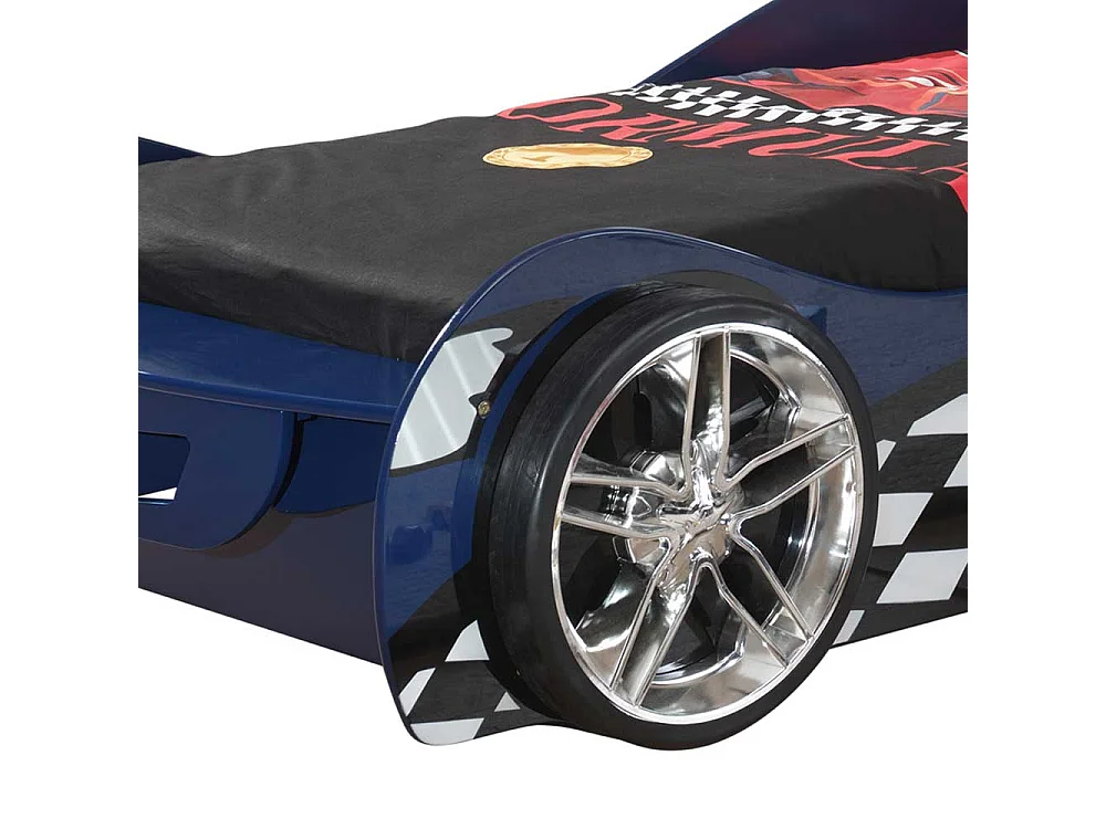 Rennwagenbett in Blau Hochglanz 111 cm breit - 247 cm tief