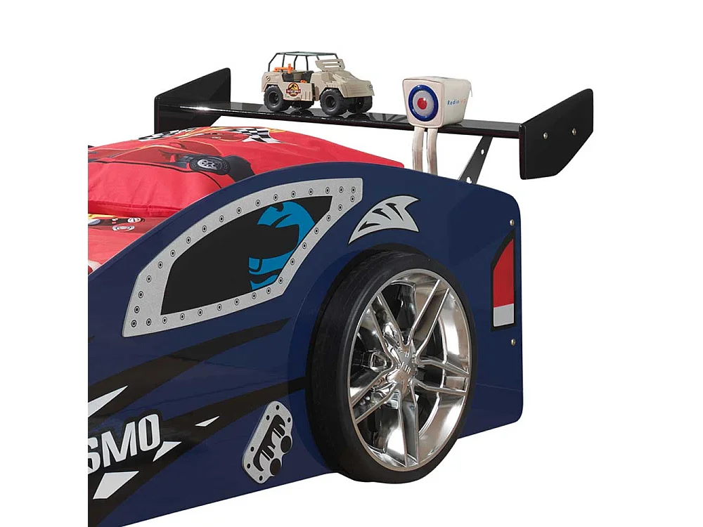 Rennwagenbett in Blau Hochglanz 111 cm breit - 247 cm tief