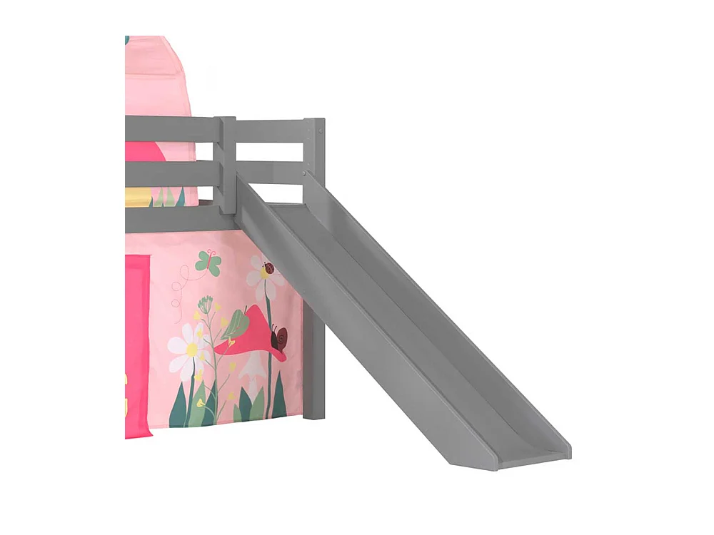 Graues Spielhochbett aus Kiefer Massivholz mit Rutsche