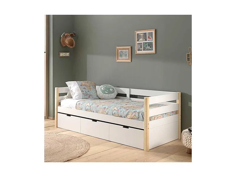 Kastenbett in Weiß Kieferfarben