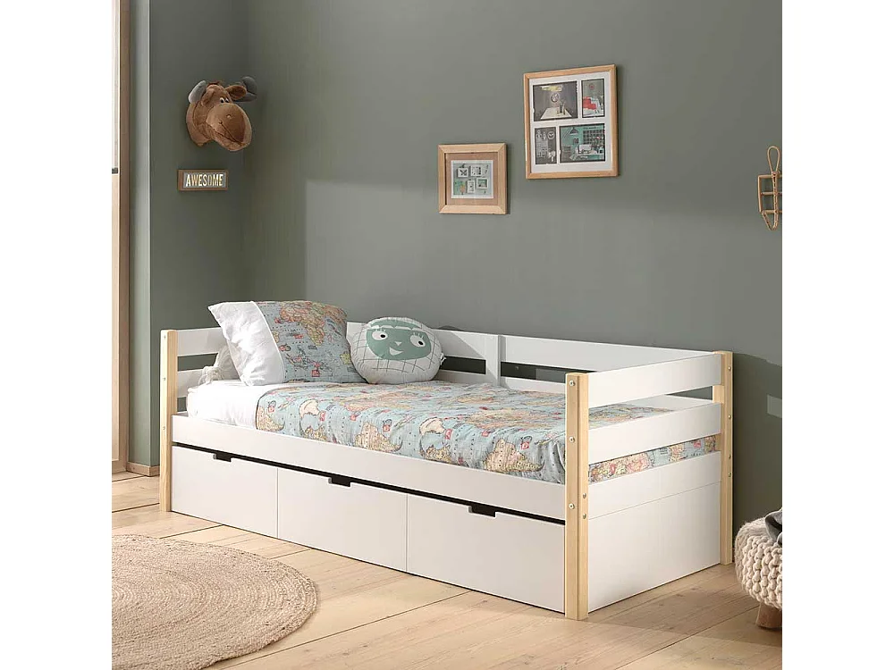 Kastenbett in Weiß Kieferfarben