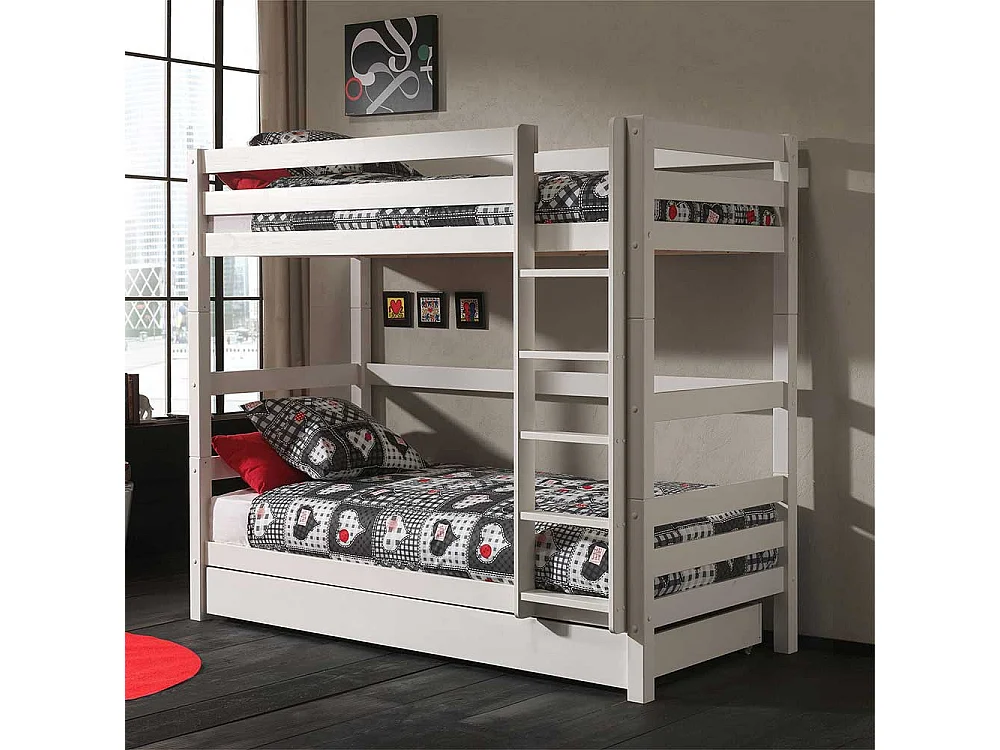 Kinderzimmer Bett aus Kiefer Massivholz lackiert einem Ausziehbett