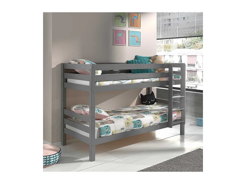 Kinderzimmer Stockbett in Grau Kiefer Massivholz
