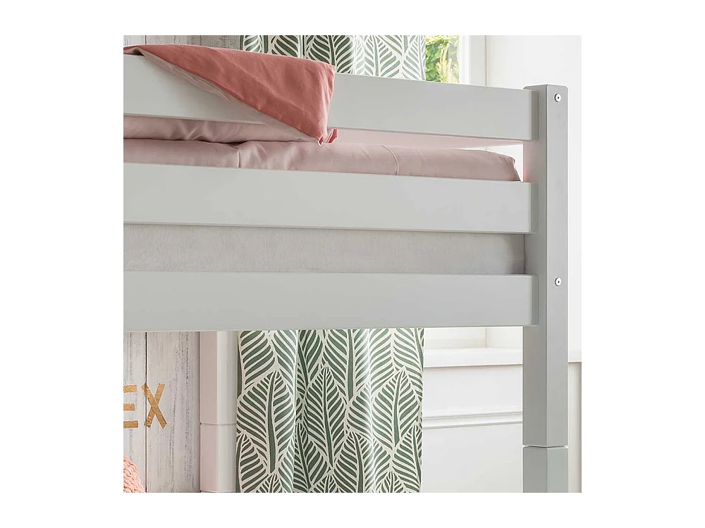 Winkelbett weiß mit Regal aus Buche Massivholz 140 cm hoch (zweiteilig)