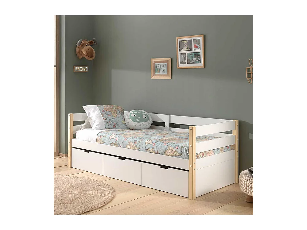 Kastenbett in Weiß Kieferfarben