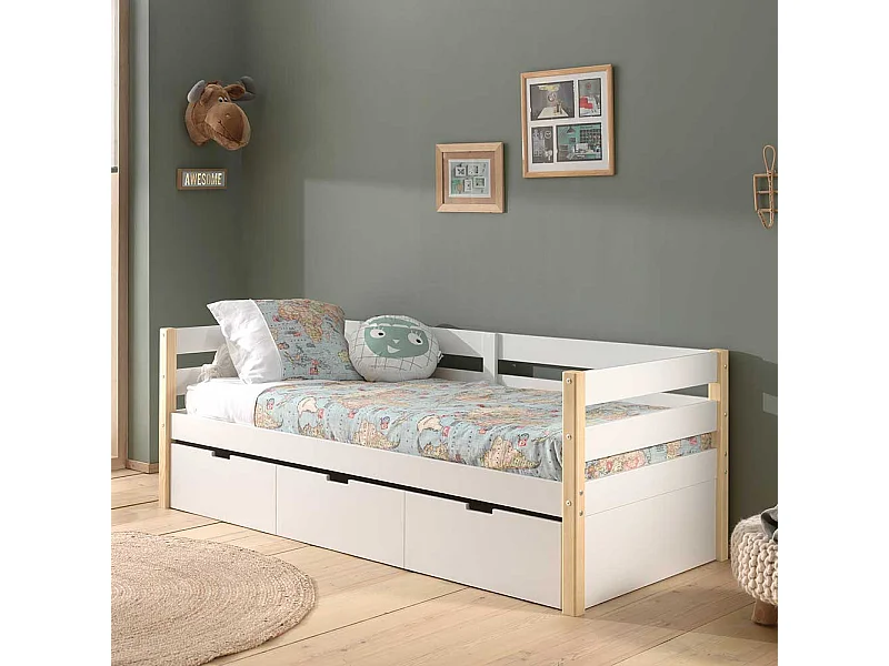 Kastenbett in Weiß Kieferfarben