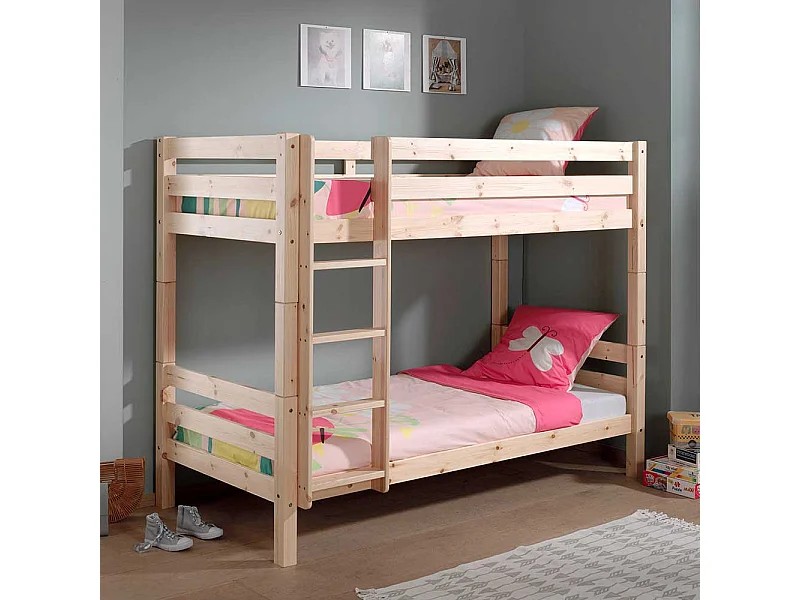 Kinderdoppelhochbett aus Kiefer Massivholz lackiert Leiter
