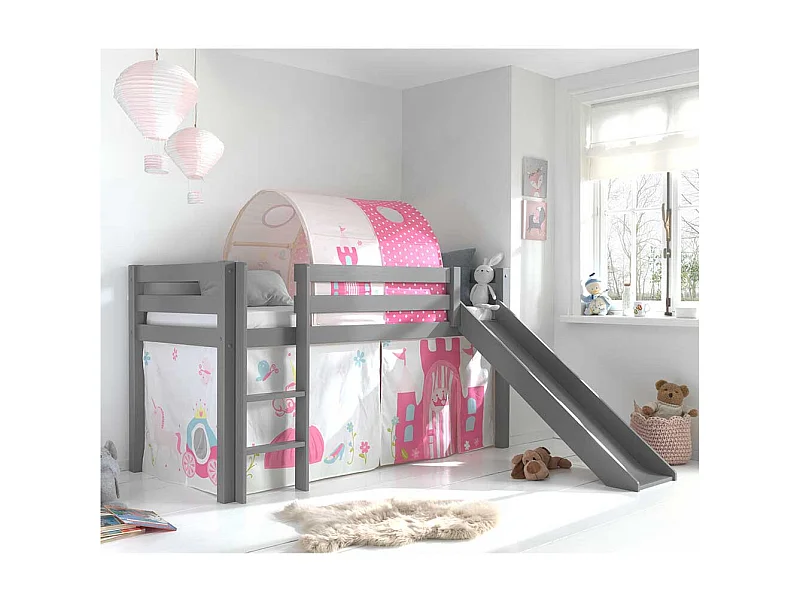 Graues Spielbett mit Rutsche Prinzessin Motiv