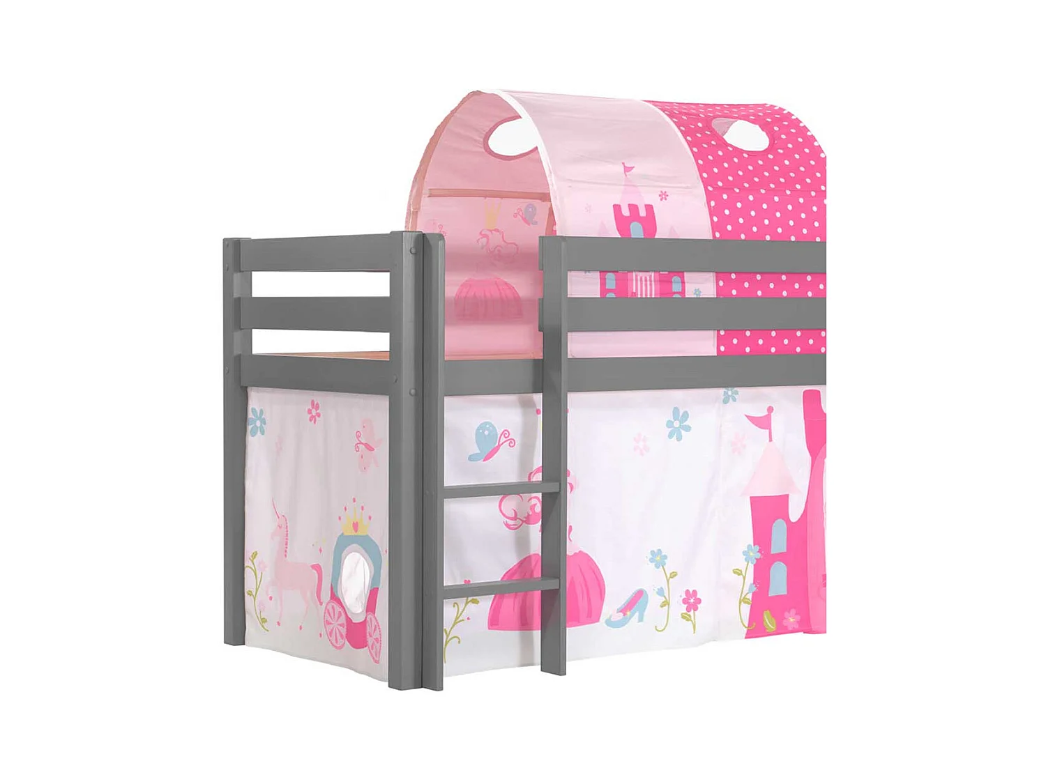 Graues Spielbett mit Rutsche Prinzessin Motiv