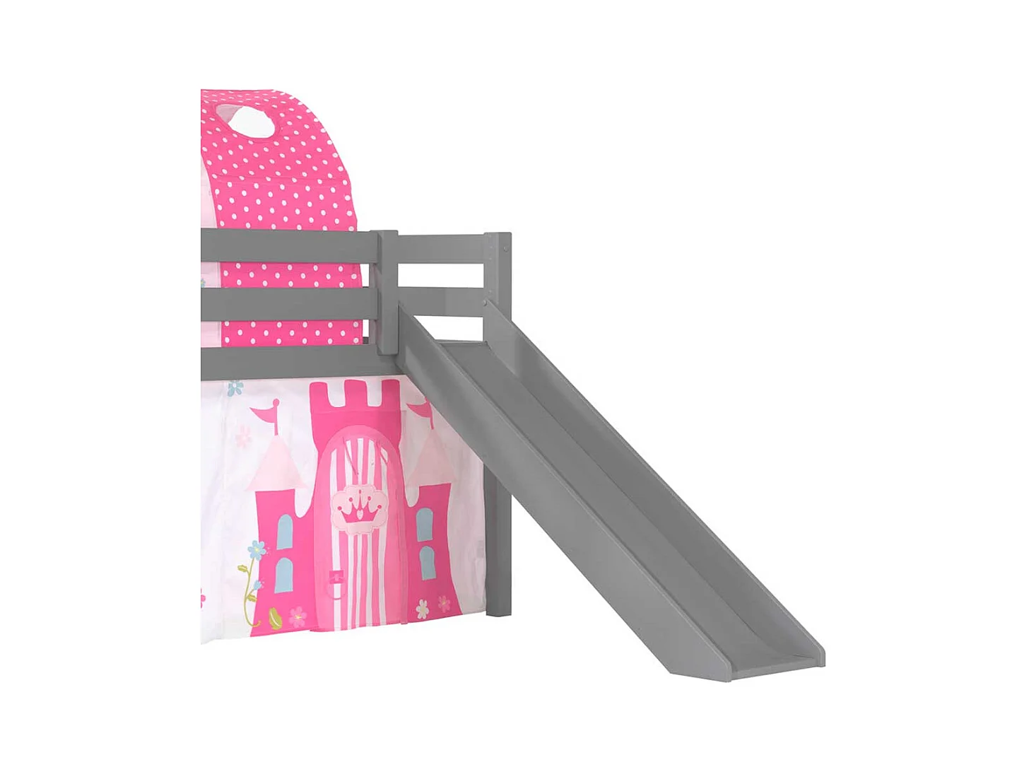 Graues Spielbett mit Rutsche Prinzessin Motiv