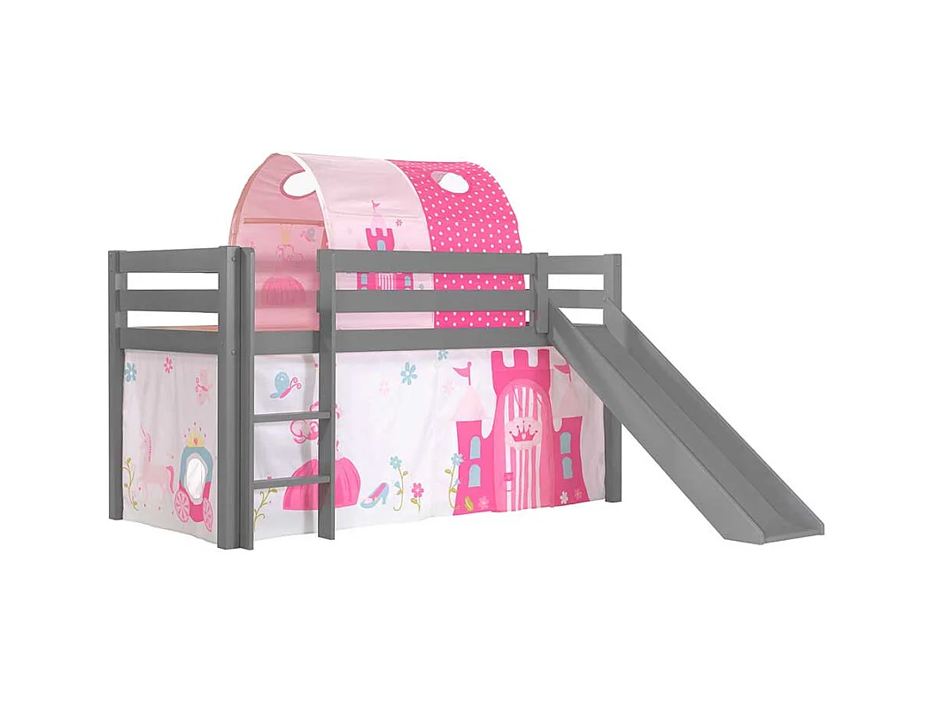 Graues Spielbett mit Rutsche Prinzessin Motiv