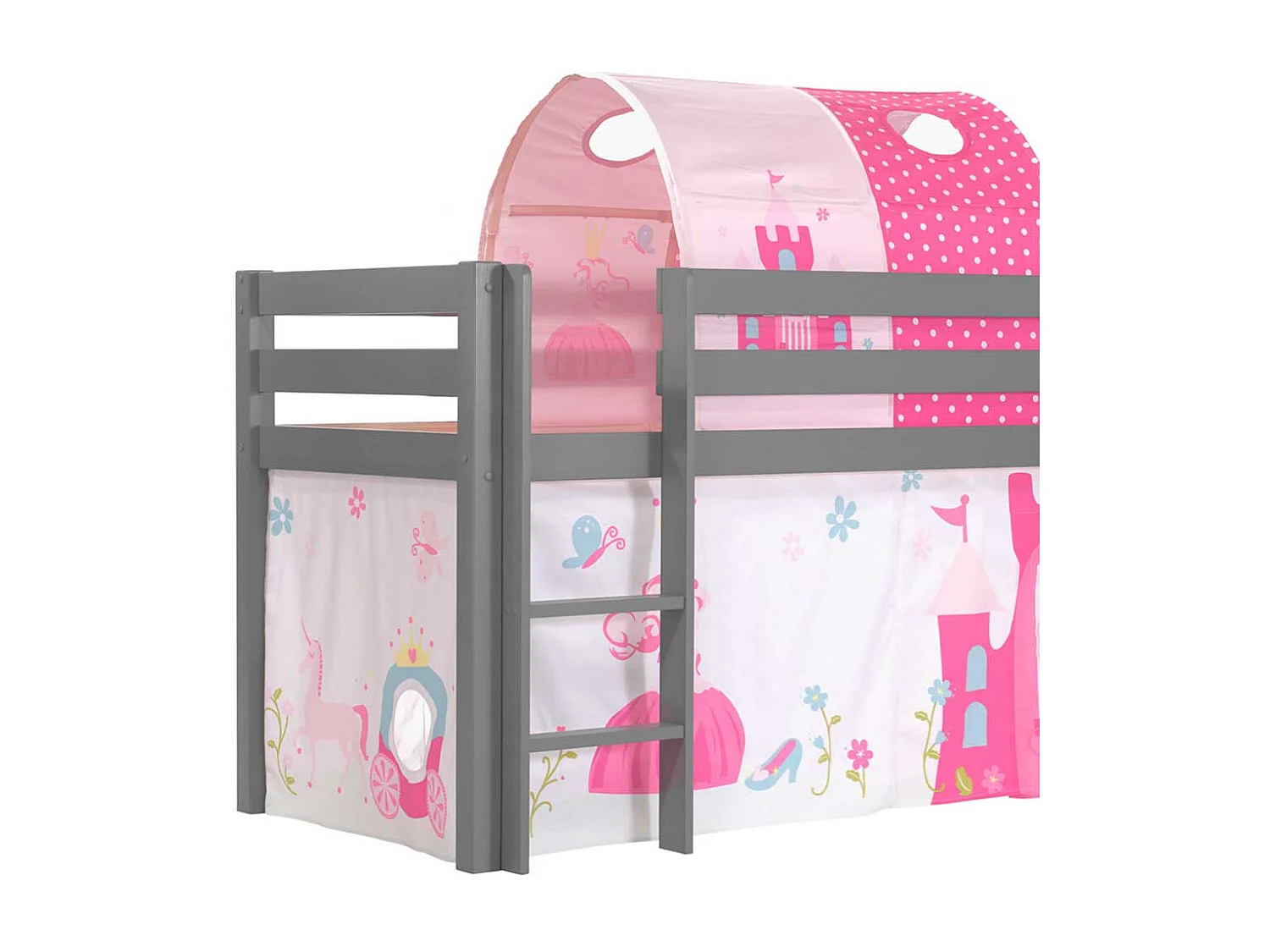 Graues Spielbett mit Rutsche Prinzessin Motiv