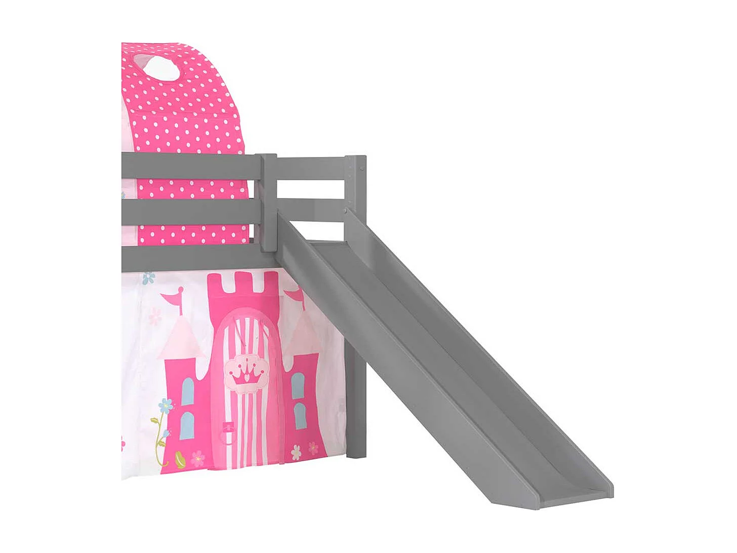 Graues Spielbett mit Rutsche Prinzessin Motiv