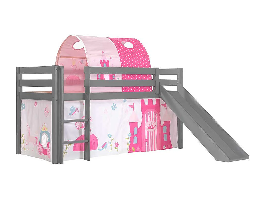 Graues Spielbett mit Rutsche Prinzessin Motiv
