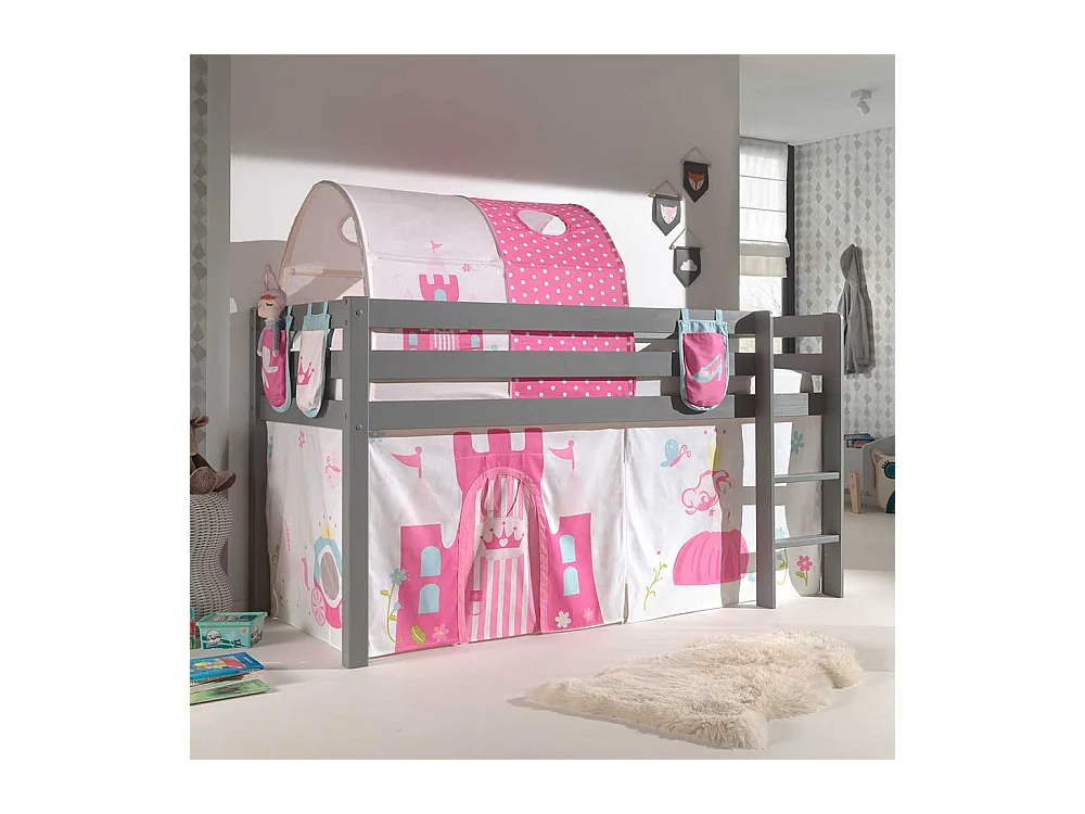 Prinzessinbett in Grau Pink Rosa Stofftunnel