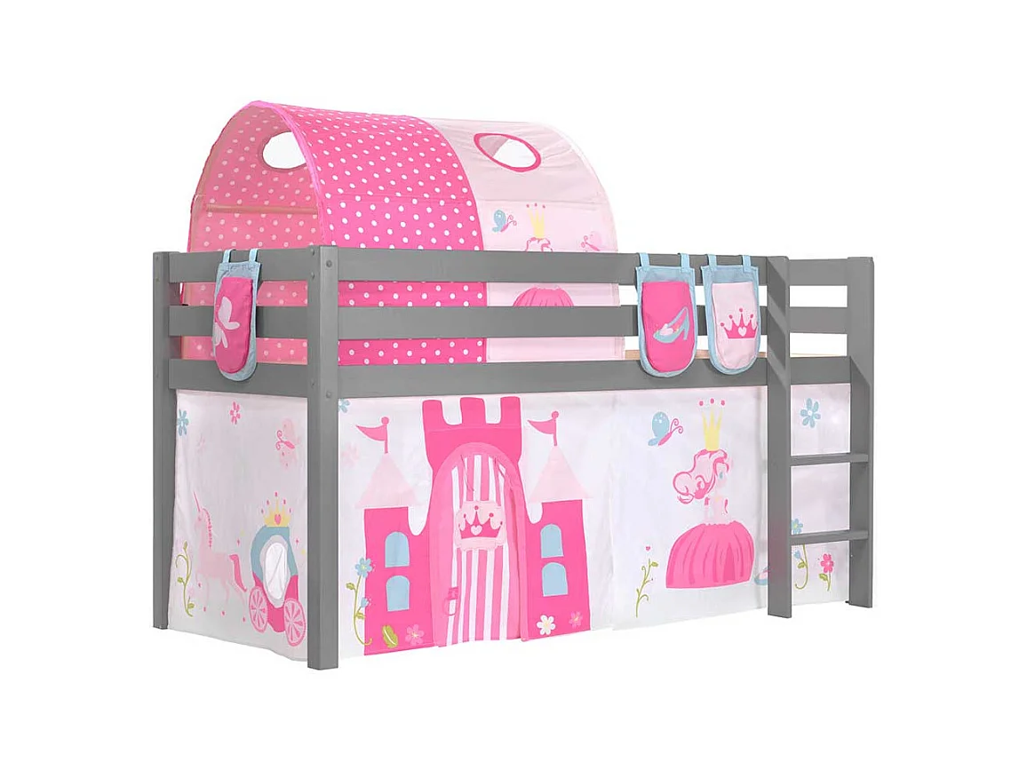 Prinzessinbett in Grau Pink Rosa Stofftunnel