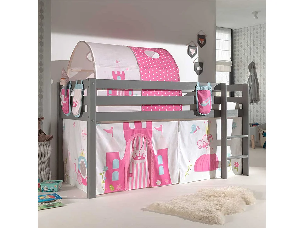 Prinzessinbett in Grau Pink Rosa Stofftunnel