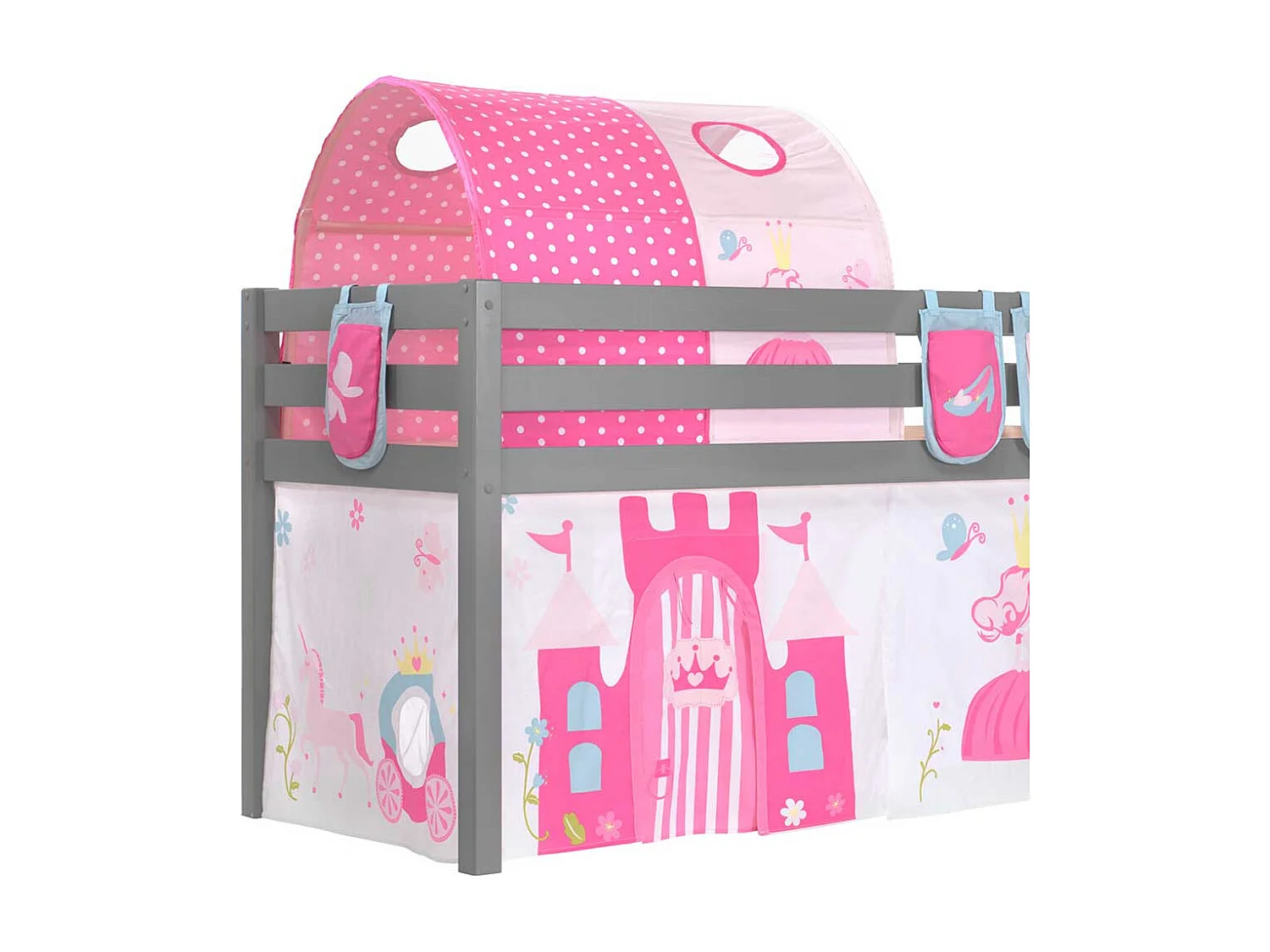Prinzessinbett in Grau Pink Rosa Stofftunnel