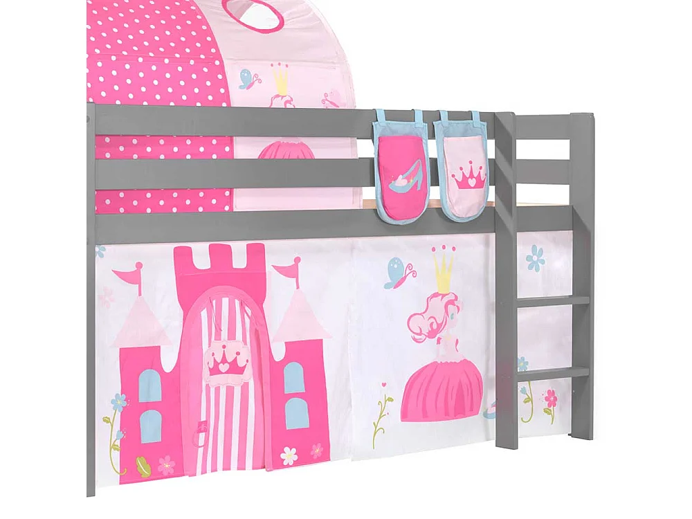 Prinzessinbett in Grau Pink Rosa Stofftunnel