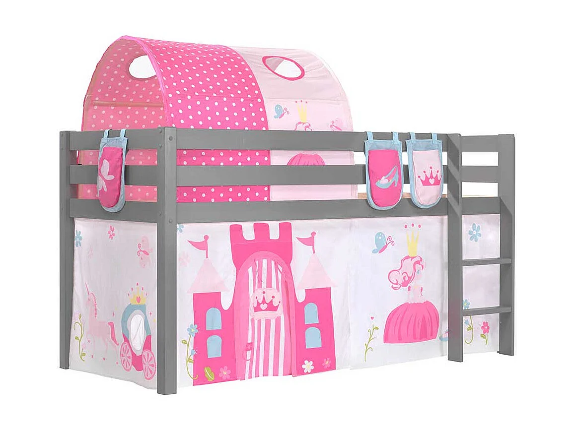 Prinzessinbett in Grau Pink Rosa Stofftunnel