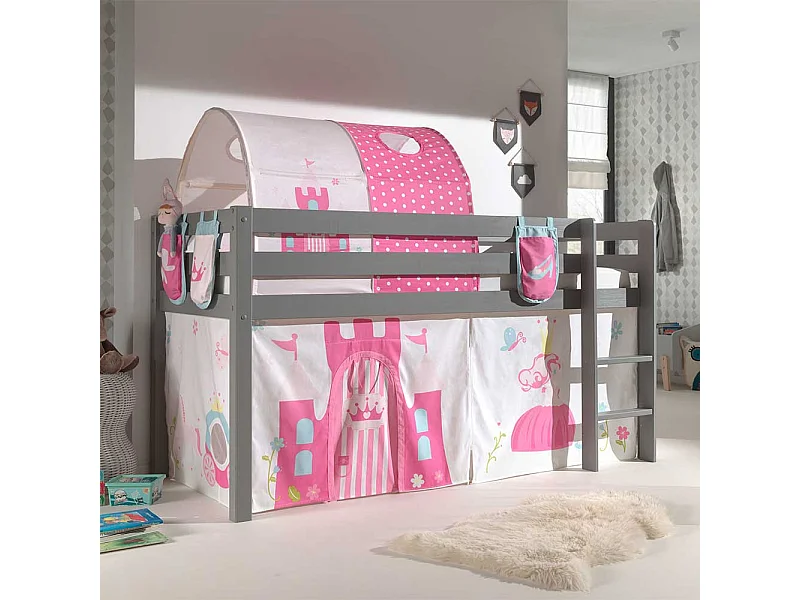 Prinzessinbett in Grau Pink Rosa Stofftunnel