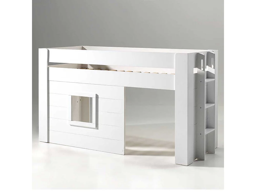 Halbhochbett in Weiß Vorhang