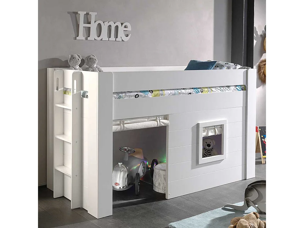 Halbhochbett in Weiß Vorhang