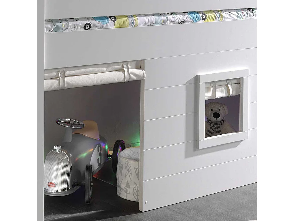 Halbhochbett in Weiß Vorhang