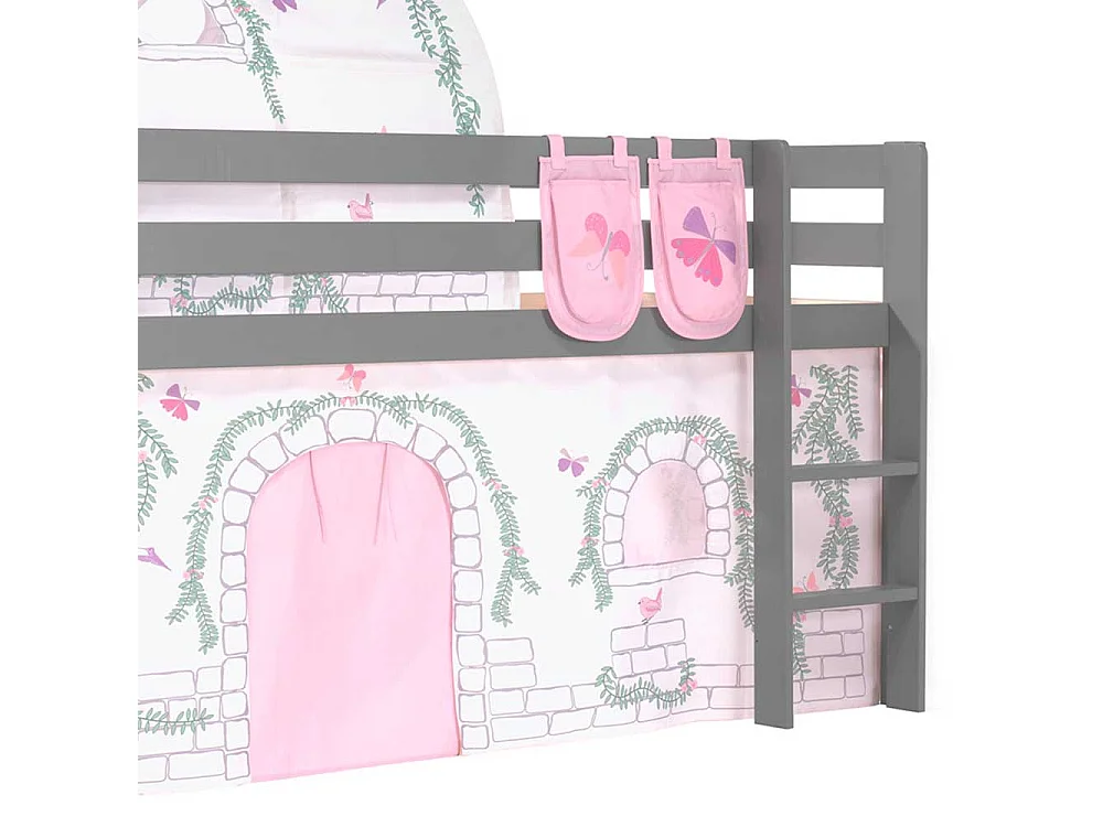 Kinderspielbett in Grau und Rosa Stofftunnel und Vorhang