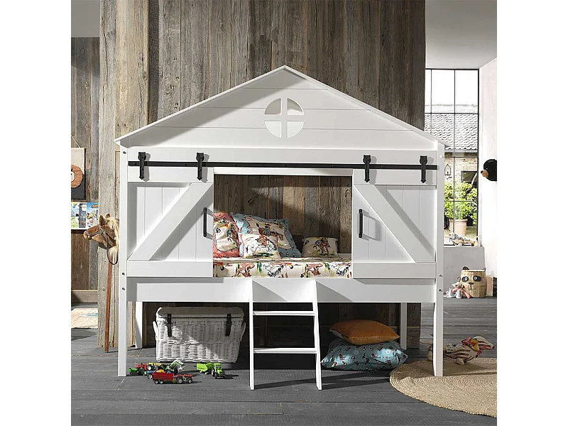 Hochbett Kind in Scheunen Form 202 cm hoch