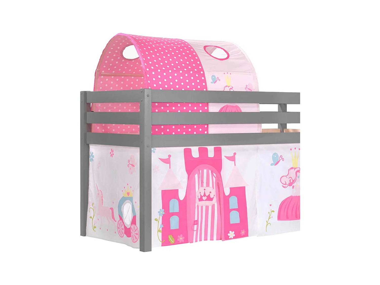 Kinderzimmer Bett mit Prinzessin Motiv Grau Pink Rosa