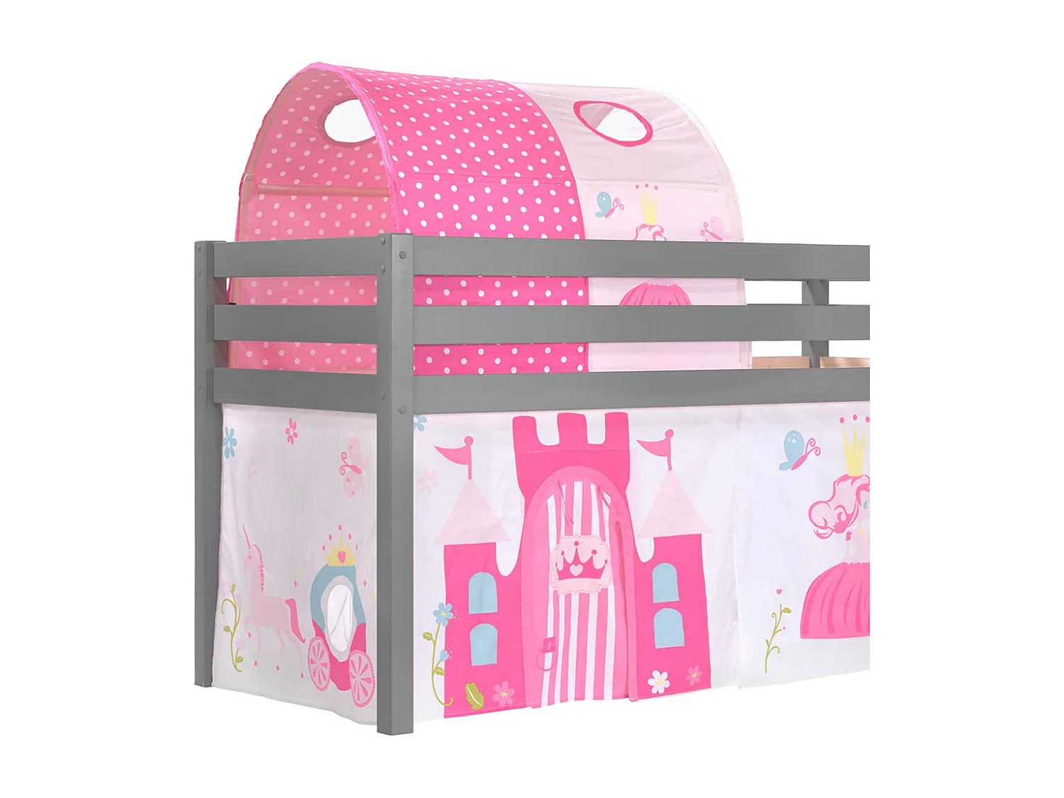 Kinderzimmer Bett mit Prinzessin Motiv Grau Pink Rosa