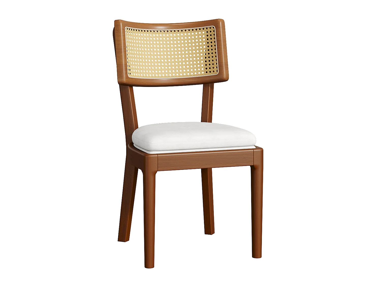 Set di 4 sedie da pranzo in legno massello con schienali in rattan - cuscino in velluto - 50 x 58 x 88 cm - marrone