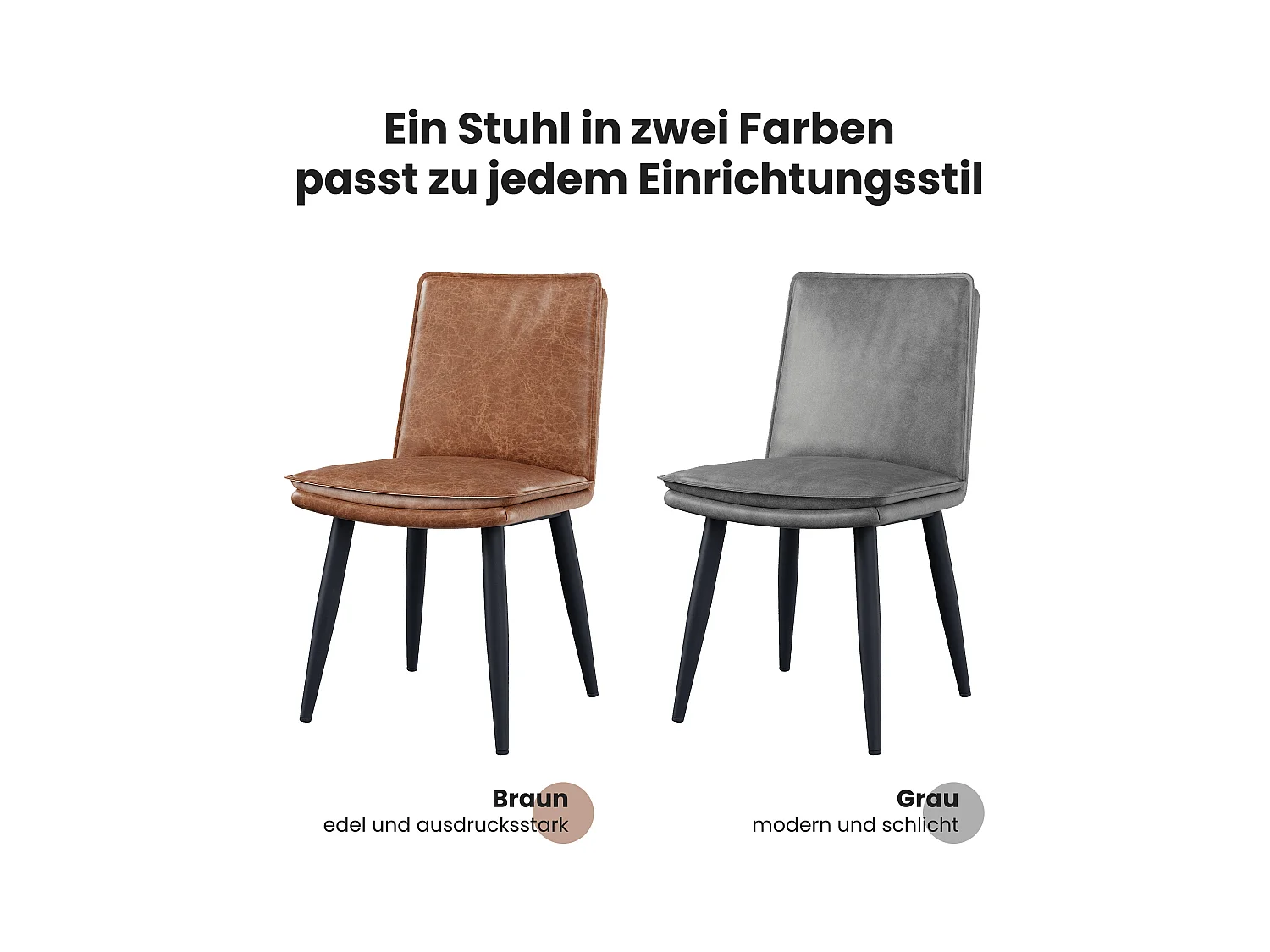 Lot de 4 chaises de salle à manger en PU - coussins double couche - 49 x 57 x 84 cm - PU - gris