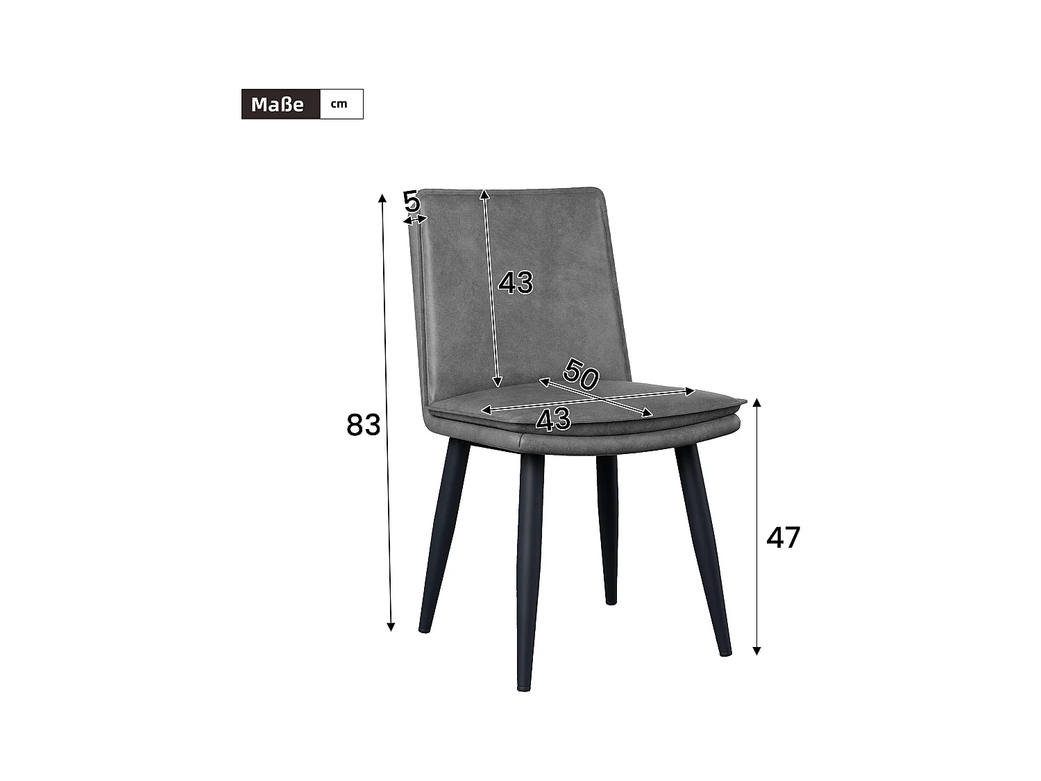 Lot de 4 chaises de salle à manger en PU - coussins double couche - 49 x 57 x 84 cm - PU - gris
