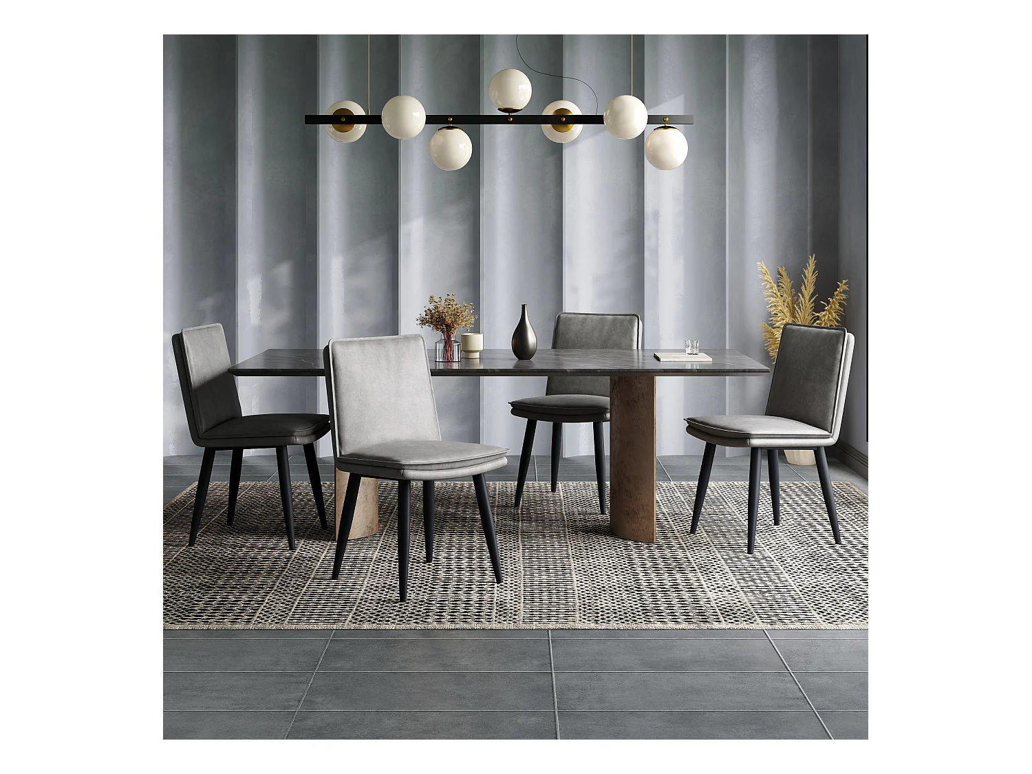 4er-Set Esszimmerstühle aus PU – doppellagige Kissen – 49 x 57 x 84 cm – PU – grau