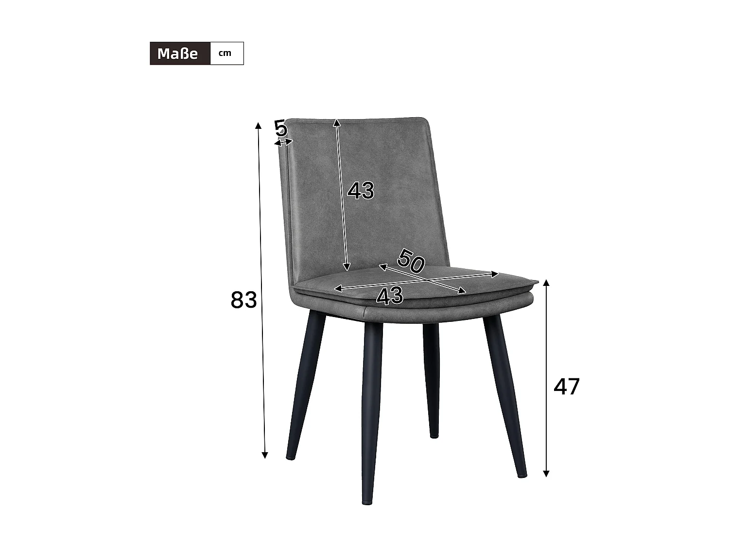 Lot de 4 chaises de salle à manger en PU - coussins double couche - 49 x 57 x 84 cm - PU - gris