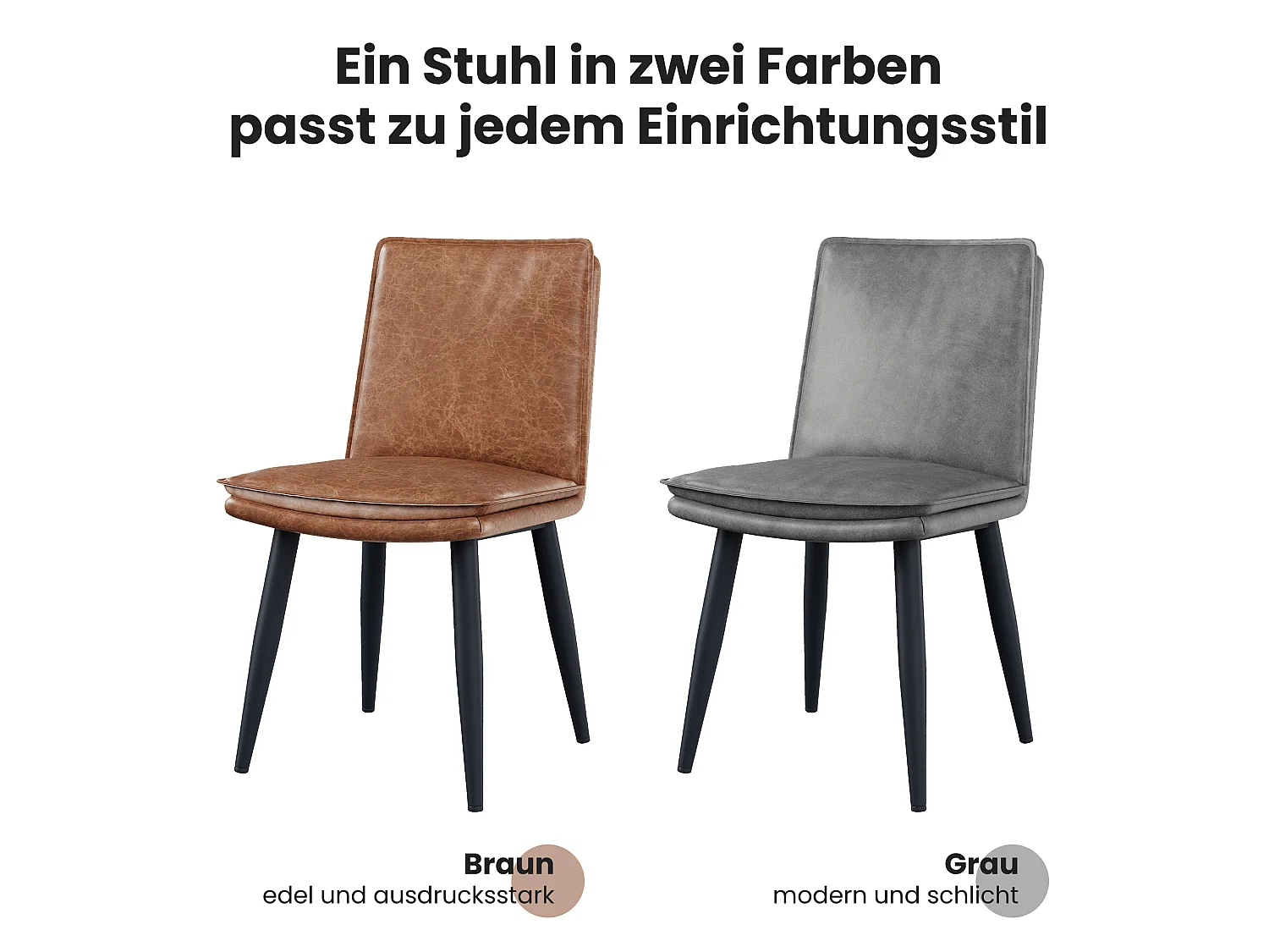 Lot de 4 chaises de salle à manger en PU - coussins double couche - 49 x 57 x 84 cm - PU - gris